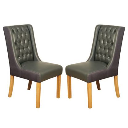 An Image of Olivia Grey Leather Dining Chair In Pair