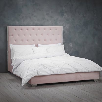 An Image of Meribel Velvet Upholstered Double Bed In Pink
