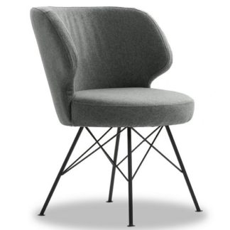 An Image of Blokty Modern Fabric Accent Chair In Light Grey With Metal Legs