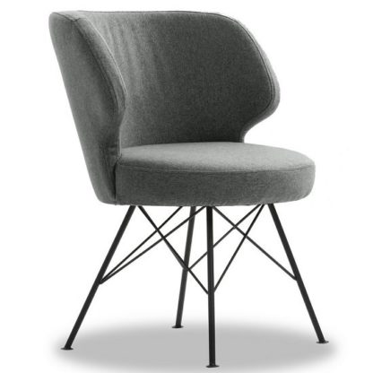 An Image of Blokty Modern Fabric Accent Chair In Light Grey With Metal Legs