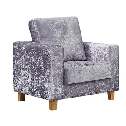 68eed8471f1bdac409b89c1d3fe74102b3257cc537eb095e2644132b9a718bf1.jpg An Image of Wasp Crushed Velvet 1 Seater Sofa In Silver