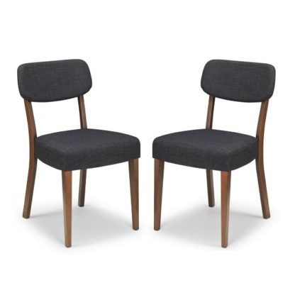 68f8d9ef609502ffc4cdfa23a6b73f78bdc337238559d0c825c338bc674be0b5.jpg An Image of Matteson Dining Chair In Walnut With Grey Linen Fabric In A Pair