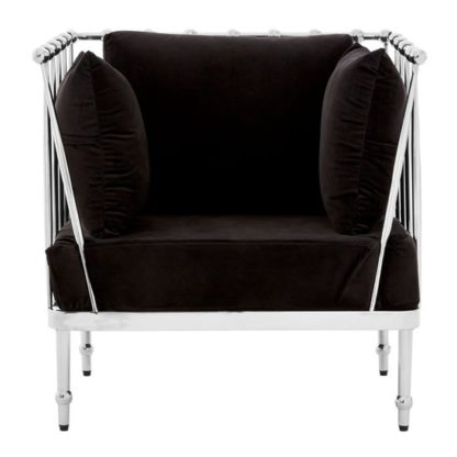 An Image of Kurhah Bedroom Chair In Black With Silver Finish Tapered Arms