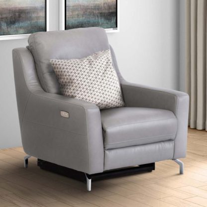 An Image of Windsor Faux Leather Electric Recliner Armchair In Grey