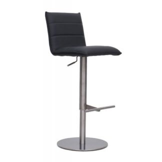 An Image of Verlo Bar Stool In Grey PU With Brushed Stainless Steel Base