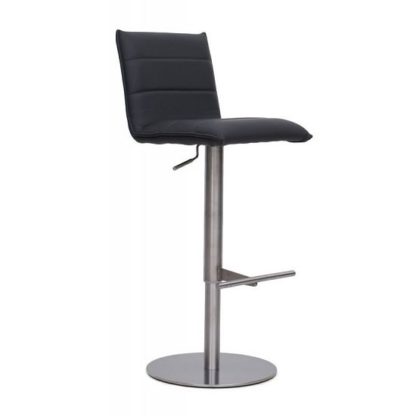 698d924ef43ec2b424e4b79e912adf5c83f5b997773f04961ed00097a3c0d191.jpg An Image of Verlo Bar Stool In Grey PU With Brushed Stainless Steel Base