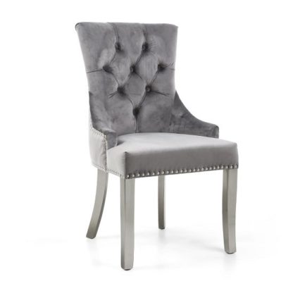 An Image of Robbyn Accent Chair In Grey Velvet With Silver Steel Legs