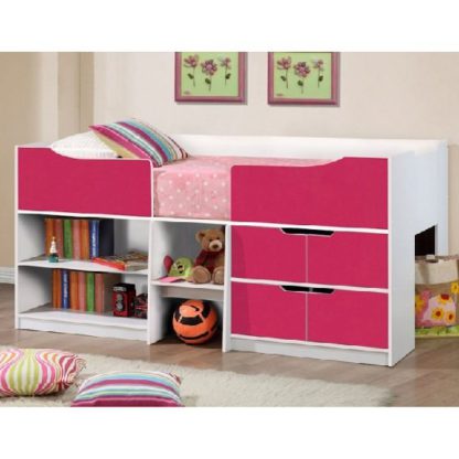 69aa91ee9b7b6670022dbfe54fed6d861d9ed84c96dee6b3ce375f2fb067513f.jpg An Image of Nottingham Children Cabin Bed In White And Pink