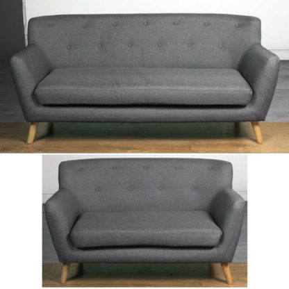 An Image of Lyrae Fabric 3 Seater Sofa And 2 Seater Sofa Suite In Dark Grey