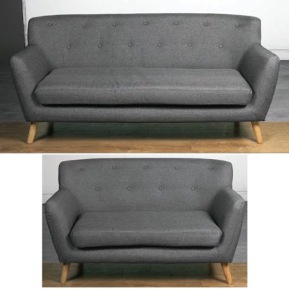 69c1cffee56aa552ed4efcc819fc592408bf9467ed297e46df2490d5f228b61e.jpg An Image of Lyrae Fabric 3 Seater Sofa And 2 Seater Sofa Suite In Dark Grey