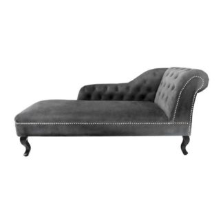 An Image of Remo Chesterfield Chaise Lounge In Grey Velvet And Right Armrest