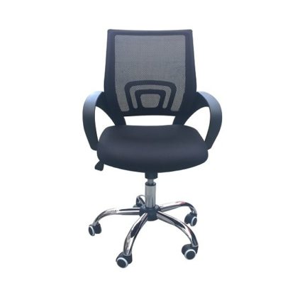 69e64989c41f6a40b006f929eeff9de757eb0478b03ba19ad78f40eb288697a4.jpg An Image of Regan Home Office Chair In Black With Mesh Back And Chrome Base