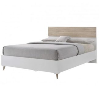 An Image of Belavo Wooden King Size Bed In Matt White And Sonoma Oak