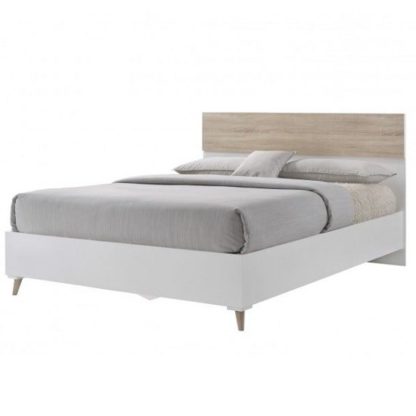 6a4302166e71bd60d3ff4e044e7d6b0fb56bdee108f3de77bb557ce587a20766-1.jpg An Image of Belavo Wooden King Size Bed In Matt White And Sonoma Oak