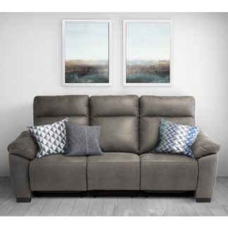 An Image of Farrow Fabric Electric Recliner 3 Seater Sofa In Grey