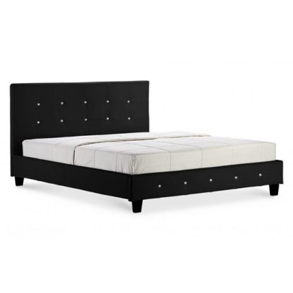 An Image of Quartz Faux Leather Single Bed In Black