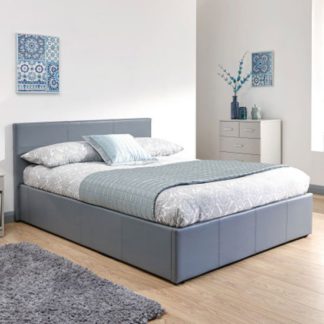 An Image of Side Lift Ottoman Faux Leather King Size Bed In Grey