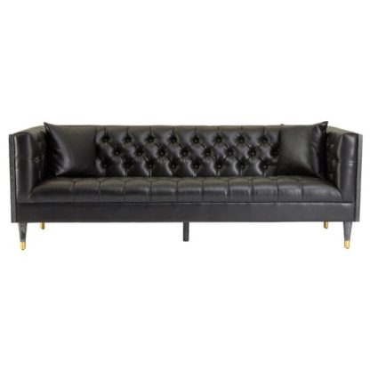 An Image of Meridiana Black Faux Leather 3 Seater Sofa