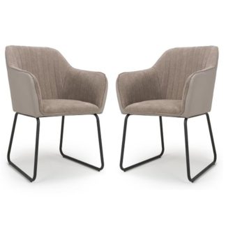 An Image of Ferrante Chennile Fabric Dining Chair In Beige Finish In A Pair