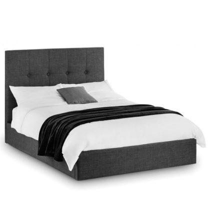 An Image of Baylin Fabric Storage King Size Bed In Slate Grey Linen