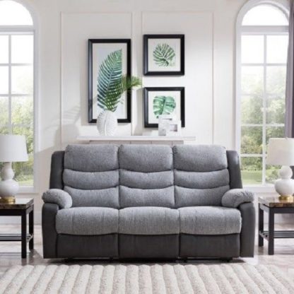 An Image of Brixton Recliner 3 Seater Sofa In Grey PU And Fabric
