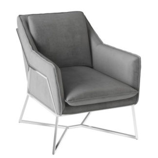 An Image of Lara Velvet Fabric Lounge Chair In Silver Grey