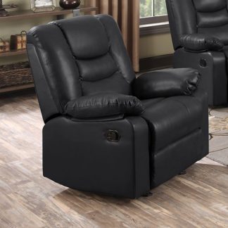 An Image of Gruis LeatherGel And PU Recliner 1 Seater Sofa In Black