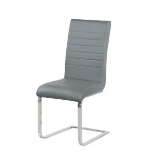 An Image of Symphony Dining Chair In Grey Faux Leather With Chrome Base