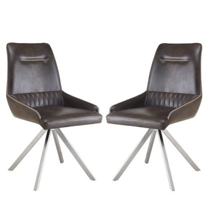 An Image of Crate Modern Dining Chair In Woodland Brown Leather In A Pair