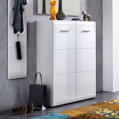 An Image of Adrian Wall Mount Shoe Cabinet In White With High Gloss Fronts