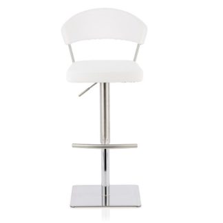 An Image of Abilio Bar Stool In White Faux Leather And Stainless Steel Base