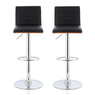 An Image of Morsun Bar Stools In Walnut And Black PU In A Pair