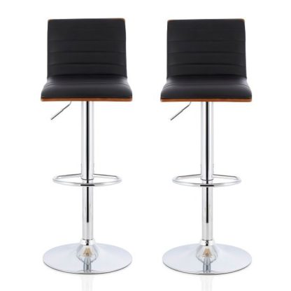 6c0fbffbf01f8e15a4d885548bc17a87eca7a192a74f5148aff0b27d69174dd6.jpg An Image of Morsun Bar Stools In Walnut And Black PU In A Pair