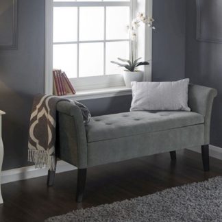 An Image of Keswick Ottoman Seat In Grey Chenille Fabric With Dark Legs