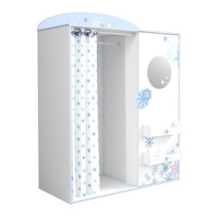 An Image of Curtis Wardrobe In Pearl White With Blue Trims And Curtain