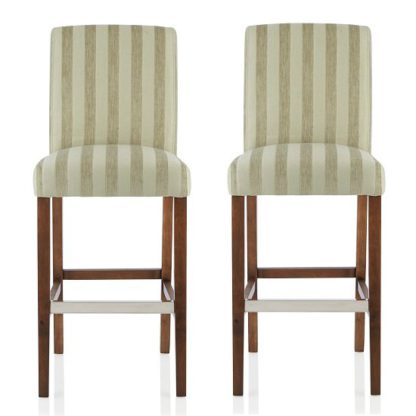 An Image of Alden Bar Stools In Sage Fabric And Walnut Legs In A Pair