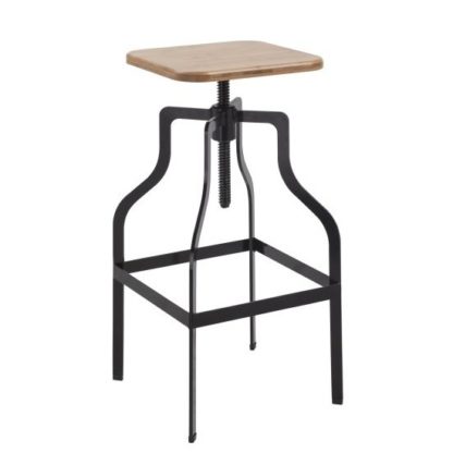6ccde3dac9770aa1b94d1690685cfdefa4ea8cdf7f883cc9b404605ed25ed3fc.jpg An Image of Andora Bar Stool In Black With Wooden Seat