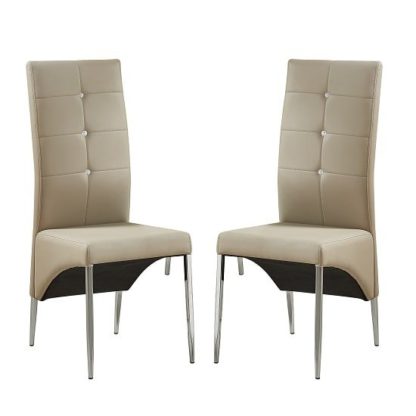 An Image of Vesta Studded Dining Chair In Taupe Faux Leather In A Pair