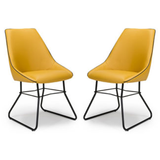 An Image of Cooper Ochre Faux Leather Dining Chair In A Pair
