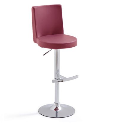 An Image of Twist Bar Stool Bordeaux Faux Leather With Round Chrome Base