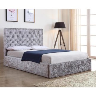 An Image of Yasmin Crushed Velvet Storage Double Bed In Silver