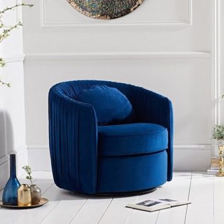 An Image of Medan Modern Swivel Sofa Chair In Blue Velvet