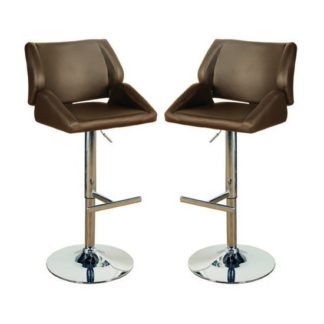 An Image of Pacific Brown Leather Bar Stool In Pair
