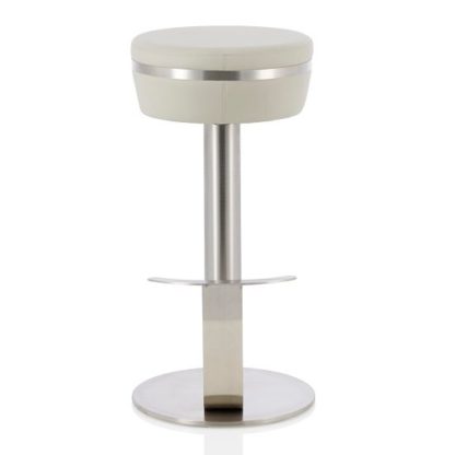 6e211c79fcb1f9b611f8e4aee2b8a4352494967858c6e920fabb54edf429702a.jpg An Image of Heston Bar Stool In Grey Faux Leather With Stainless Steel Base