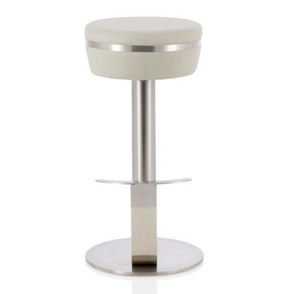 An Image of Heston Bar Stool In Grey Faux Leather With Stainless Steel Base