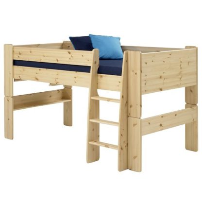 An Image of Pathos Wooden Mid Sleeper Bed In Pine With Ladder