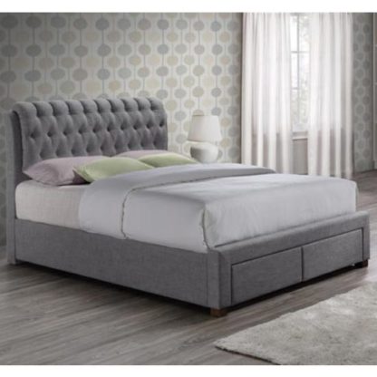 An Image of Valentino Fabric King Size Bed In Grey With 2 Drawers