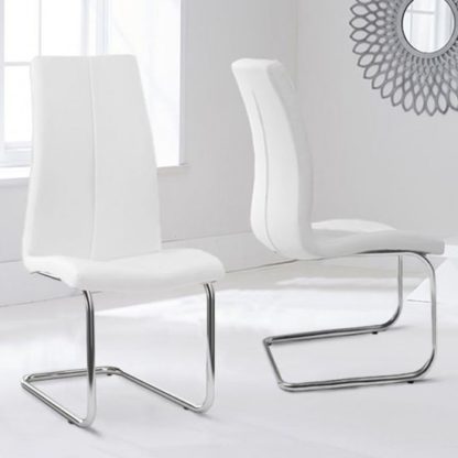 6eb0140796482097ee2e0d6ac1fab190cef12bf23090b45acbc9ccd2561e238c.jpg An Image of Naos White PU Leather Dining Chairs In Pair With Hooped Leg