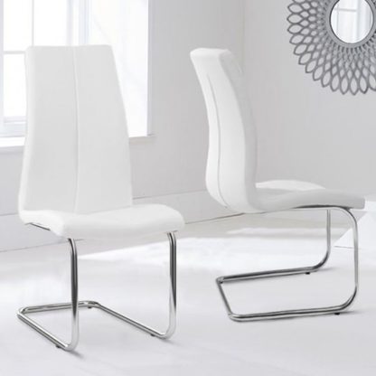 An Image of Naos White PU Leather Dining Chairs In Pair With Hooped Leg