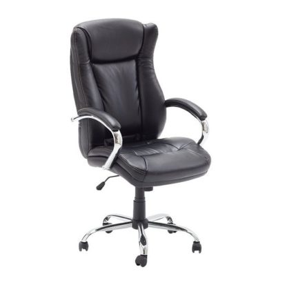 6ebfe46462a89cf39c8fb194df3738932704182b79fc0222795e0d4388ae7733.jpg An Image of Epsom Home Office Chair In Black Faux Leather With Armrests